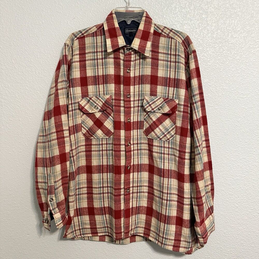 The Sundays Sportwear Co Men Size Large Wool Blend Plaid Button Shirt